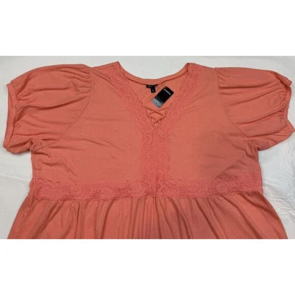 Torrid Lace Up Baby Doll Short Sleeve Top, Coral, NWT, 6X - Picture 2 of 11